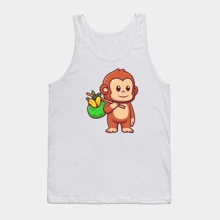Cute Monkey Bring Banana With Bag Cartoon Tank Top